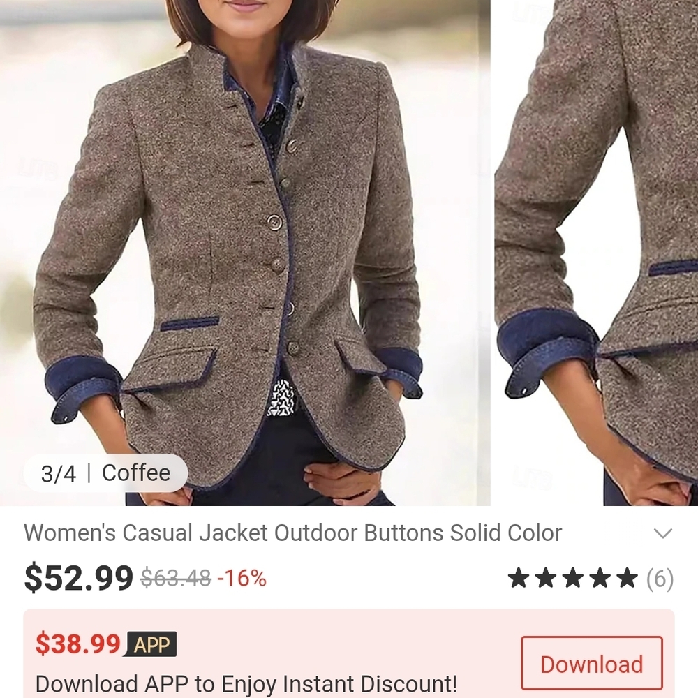 Women's Casual Brown Jacket with Blue Accents